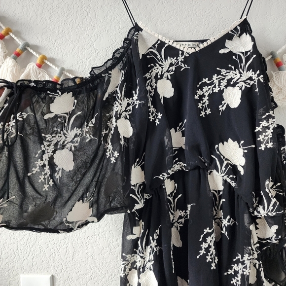Alice + Olivia Holden Cold Shoulder Embroidered Floral Chiffon Mini Dress Boho M - Picture 5 of 13